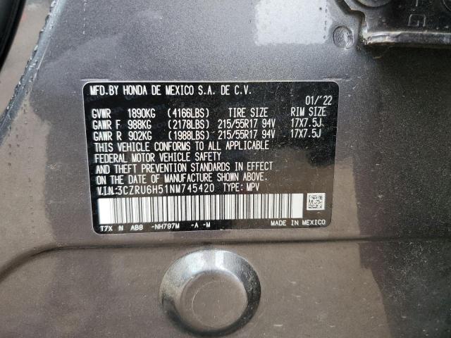 3CZRU6H51NM745420 - 2022 HONDA HR-V EX GRAY photo 14