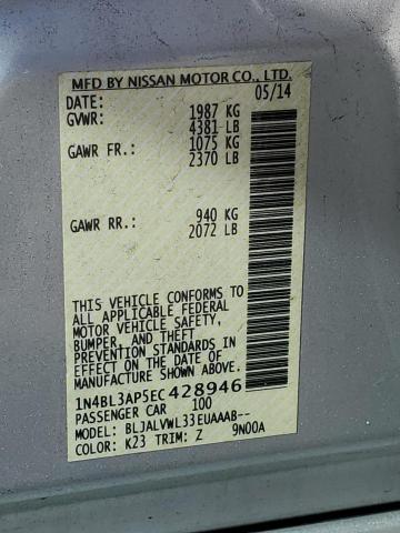 1N4BL3AP5EC428946 - 2014 NISSAN ALTIMA 3.5S SILVER photo 12