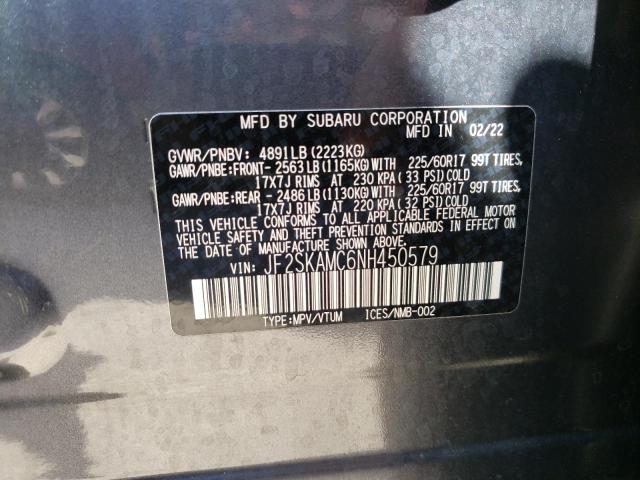 JF2SKAMC6NH450579 - 2022 SUBARU FORESTER WILDERNESS GRAY photo 13