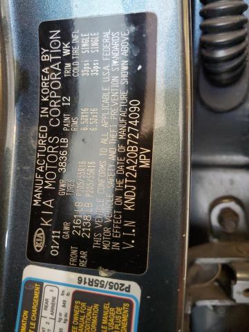 KNDJT2A20B7274090 - 2011 KIA SOUL + GRAY photo 13