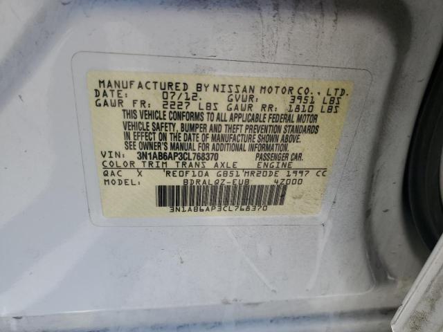 3N1AB6AP3CL768370 - 2012 NISSAN SENTRA 2.0 WHITE photo 12