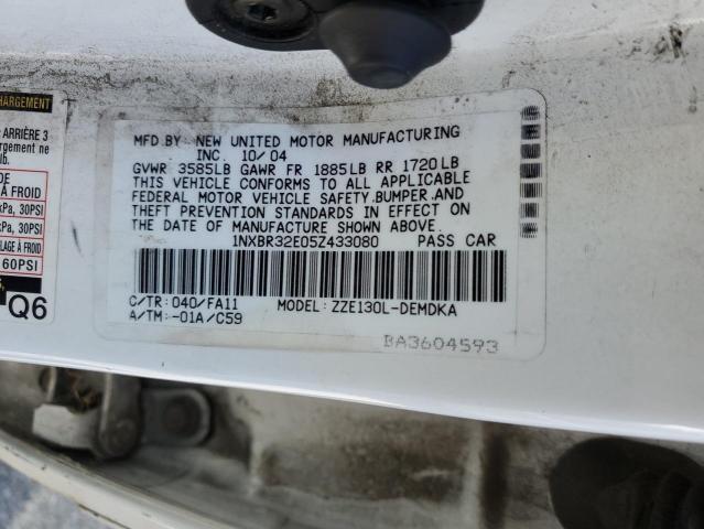 1NXBR32E05Z433080 - 2005 TOYOTA COROLLA CE WHITE photo 12