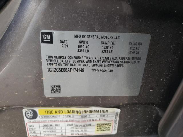 1G1ZC5E08AF174149 - 2010 CHEVROLET MALIBU 1LT ყავისფერი ფოტო 12