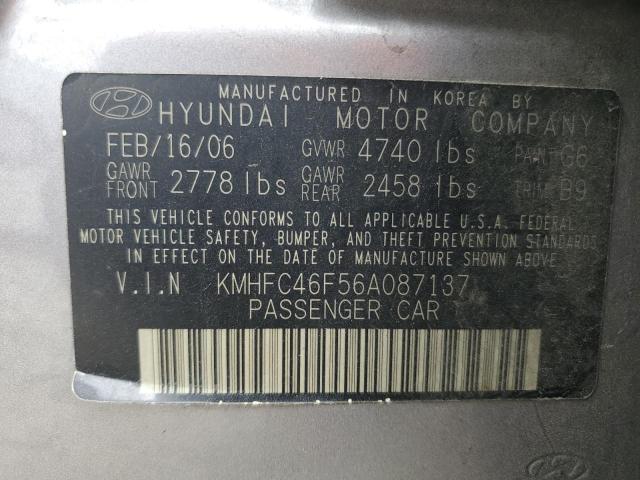 KMHFC46F56A087137 - 2006 HYUNDAI AZERA SE GRAY photo 13