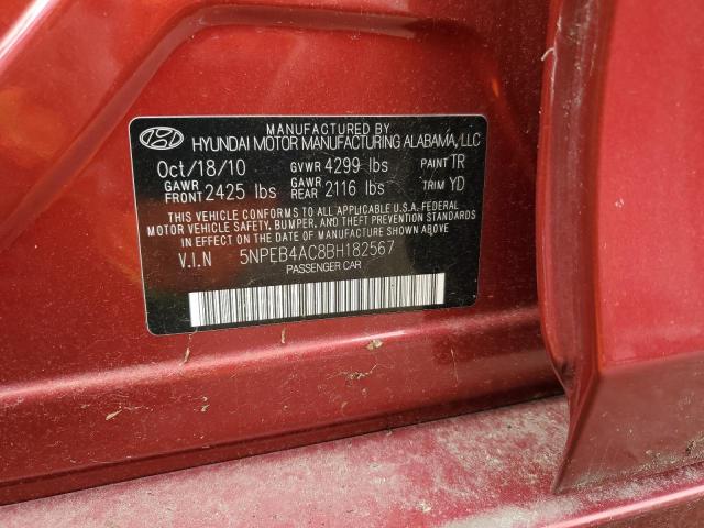 5NPEB4AC8BH182567 - 2011 HYUNDAI SONATA GLS RED photo 13