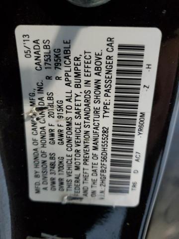 2HGFB2F56DH555282 - 2013 HONDA CIVIC LX 黑色 照片 12