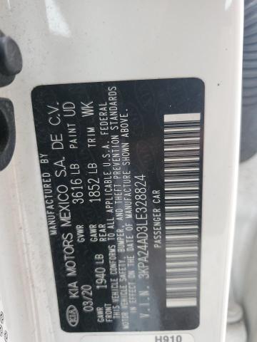 3KPA24AD3LE328824 - 2020 KIA RIO LX WHITE photo 12