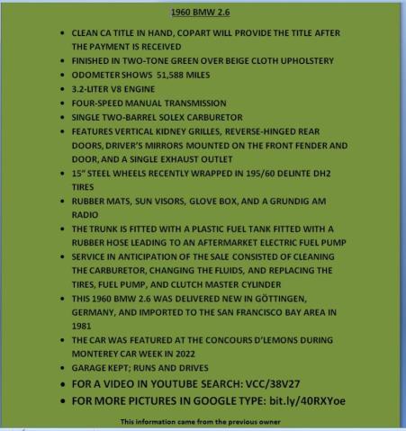 56188 - 1960 BMW 2.6 TWO TONE photo 12