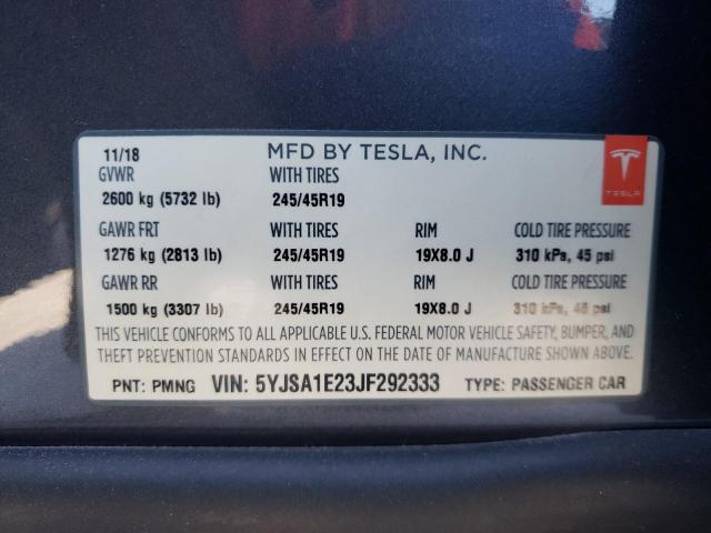 5YJSA1E23JF292333 - 2018 TESLA MODEL S 灰色 照片 13
