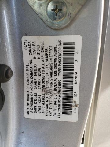 2HGFB2F84DH553590 - 2013 HONDA CIVIC EX SILVER photo 12