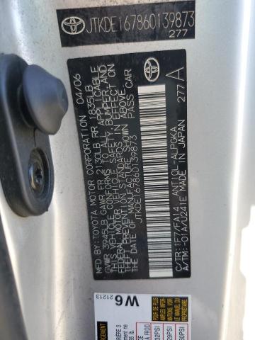 JTKDE167860139873 - 2006 TOYOTA SCION TC ვერცხლისფერი ფოტო 12