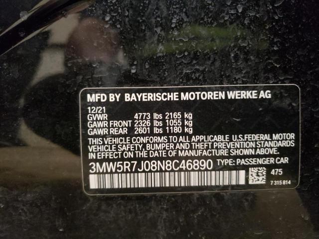 3MW5R7J08N8C46890 - 2022 BMW 330XI BLACK photo 10