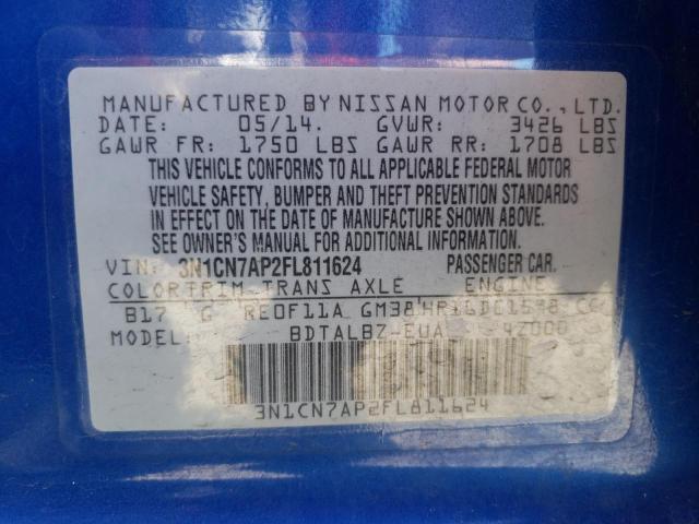 3N1CN7AP2FL811624 - 2015 NISSAN VERSA S BLUE photo 12