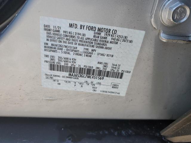 MAJ6S3GL7MC451569 - 2021 FORD ECOSPORT SE SILVER photo 13