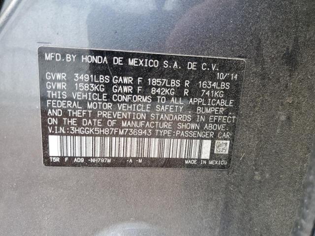 3HGGK5H87FM736943 - 2015 HONDA FIT EX GRAY photo 12