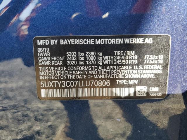 5UXTY3C07LLU70806 - 2020 BMW X3 SDRIVE30I BLUE photo 12