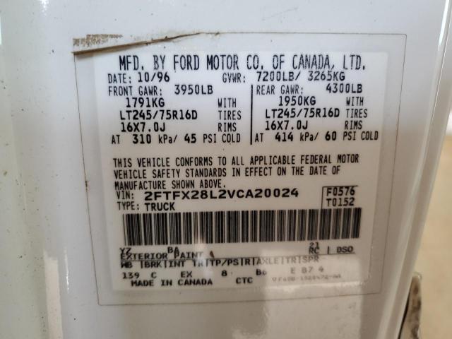 2FTFX28L2VCA20024 - 1997 FORD F250 WHITE photo 12