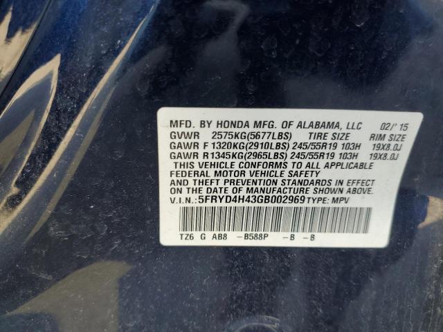 5FRYD4H43GB002969 - 2016 ACURA MDX TECHNOLOGY BLUE photo 12