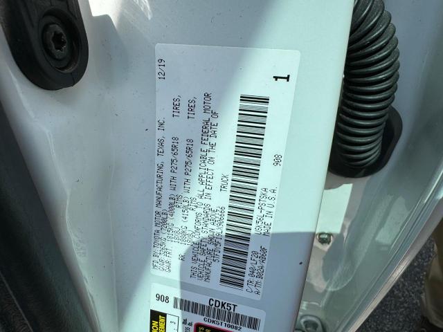 5TFDY5F19LX906666 - 2020 TOYOTA TUNDRA CREWMAX SR5 WHITE photo 10