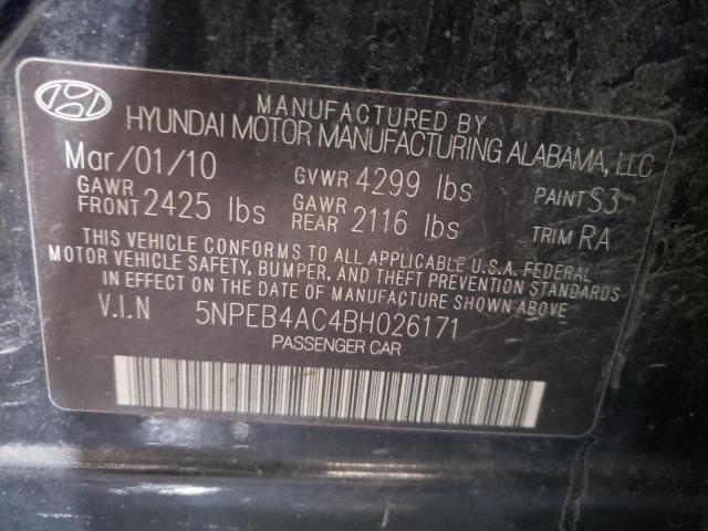 5NPEB4AC4BH026171 - 2011 HYUNDAI SONATA GLS BLACK photo 12