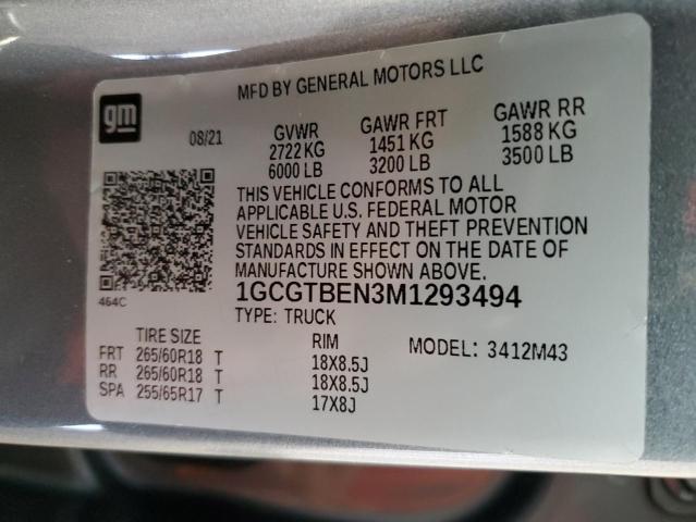 1GCGTBEN3M1293494 - 2021 CHEVROLET COLORADO GRAY photo 12