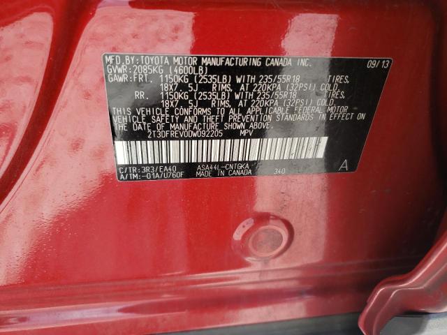 2T3DFREV0DW092205 - 2013 TOYOTA RAV4 LIMITED RED photo 12