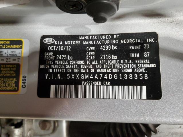 5XXGM4A74DG138358 - 2013 KIA OPTIMA LX SILVER photo 13