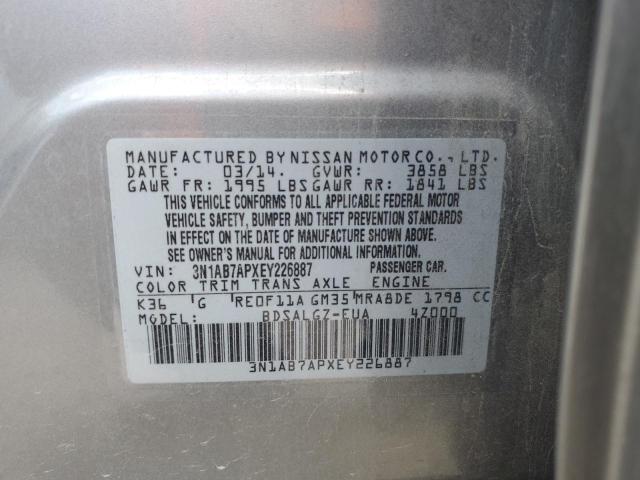 3N1AB7APXEY226887 - 2014 NISSAN SENTRA S SILVER photo 12
