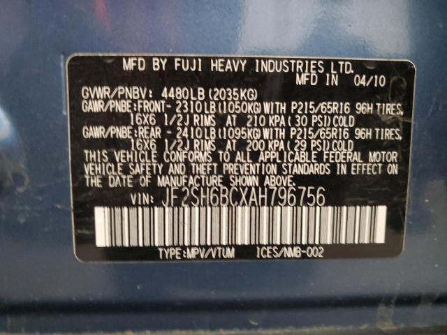JF2SH6BCXAH796756 - 2010 SUBARU FORESTER XS Mavi foto 14