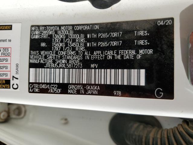 JTEBU5JRXL5817213 - 2020 TOYOTA 4RUNNER SR5/SR5 PREMIUM 白色 照片 12