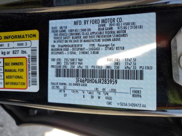 3FA6P0HD6JR283959 - 2018 FORD FUSION SE BLACK photo 12