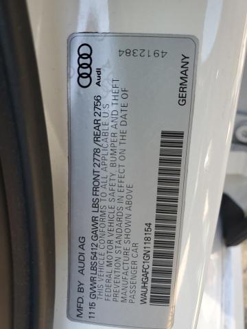 WAUHGAFC1GN118154 - 2016 AUDI A6 PRESTIGE თეთრი ფოტო 12