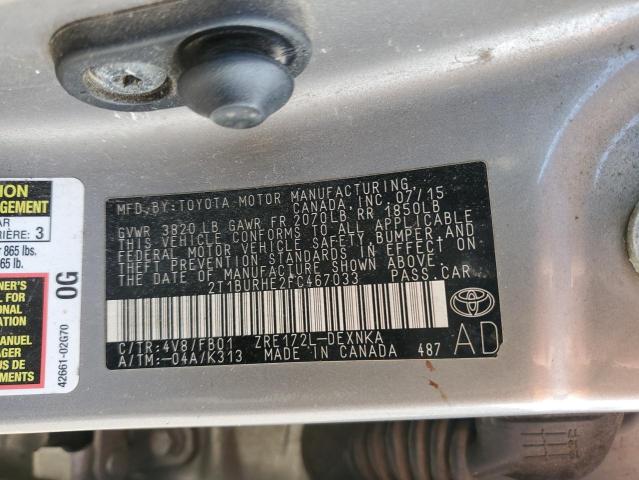 2T1BURHE2FC467033 - 2015 TOYOTA COROLLA L GRAY photo 13