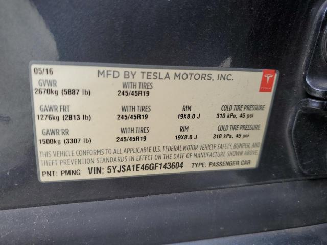 5YJSA1E46GF143604 - 2016 TESLA MODEL S GRAY photo 12
