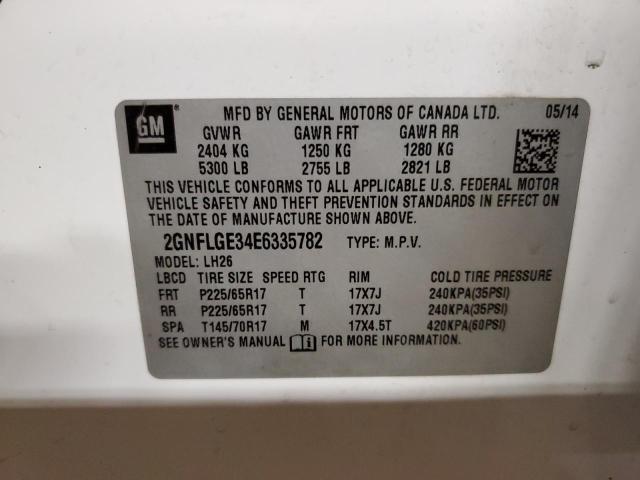 2GNFLGE34E6335782 - 2014 CHEVROLET EQUINOX LT WHITE photo 13