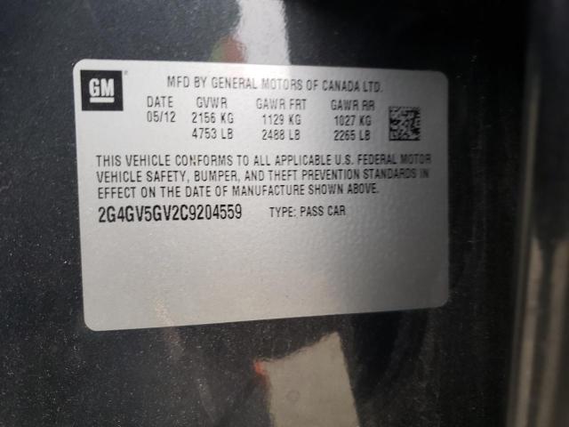 2G4GV5GV2C9204559 - 2012 BUICK REGAL GS CHARCOAL photo 12