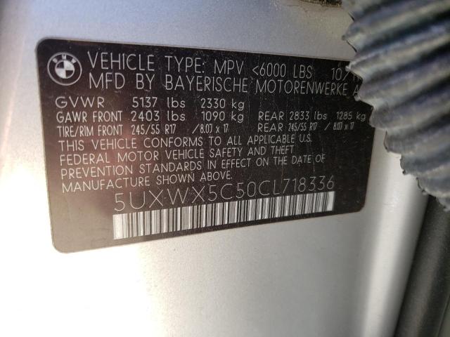 5UXWX5C50CL718336 - 2012 BMW X3 XDRIVE28I SILVER photo 12