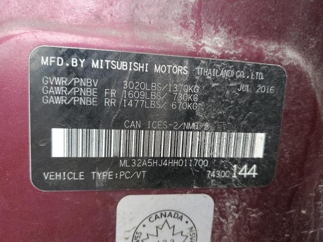 ML32A5HJ4HH011700 - 2017 MITSUBISHI MIRAGE GT PURPLE photo 12