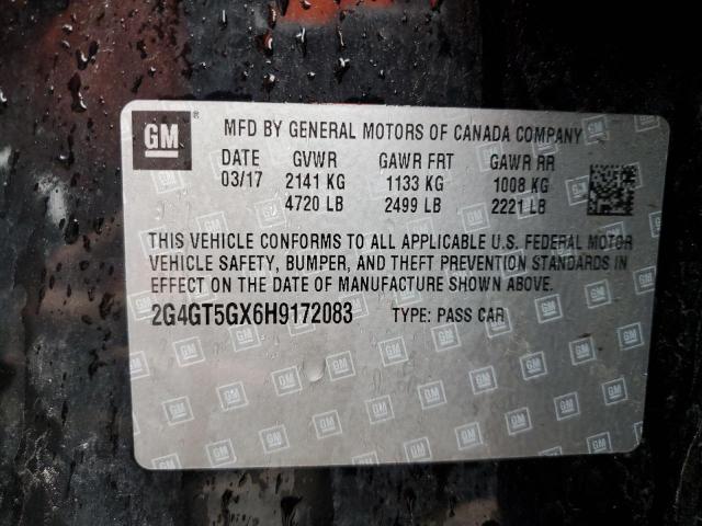 2G4GT5GX6H9172083 - 2017 BUICK REGAL GS შავი ფოტო 12