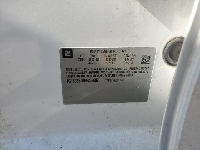 1G11C5SL0EF265692 - 2014 CHEVROLET MALIBU 1LT WHITE photo 12