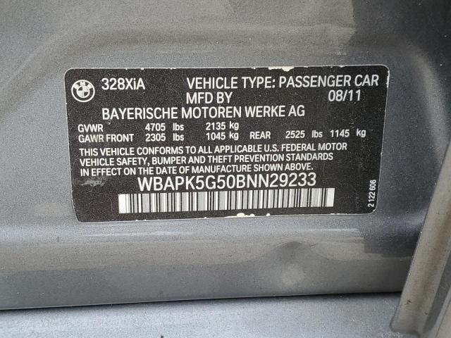 WBAPK5G50BNN29233 - 2011 BMW 328 XI SULEV GRAY photo 12