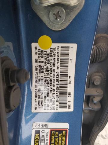 1HGFA16548L062349 - 2008 HONDA CIVIC LX BLUE photo 12