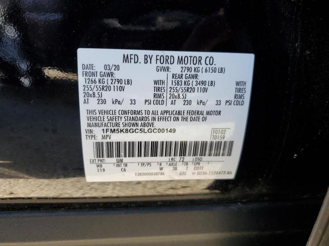 1FM5K8GC5LGC00149 - 2020 FORD EXPLORER ST BLACK photo 13