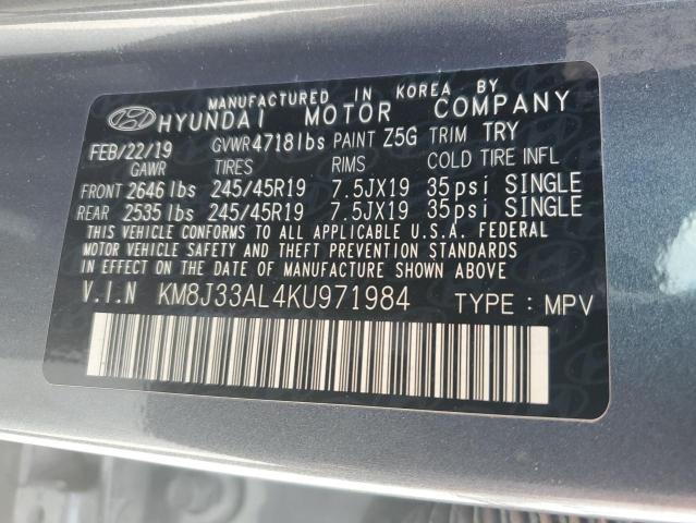 KM8J33AL4KU971984 - 2019 HYUNDAI TUCSON LIMITED GRAY photo 13