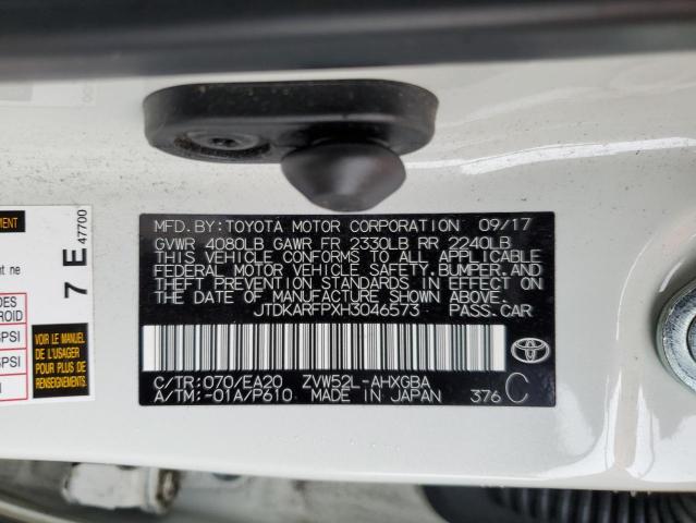 JTDKARFPXH3046573 - 2017 TOYOTA PRIUS PRIM WHITE photo 13