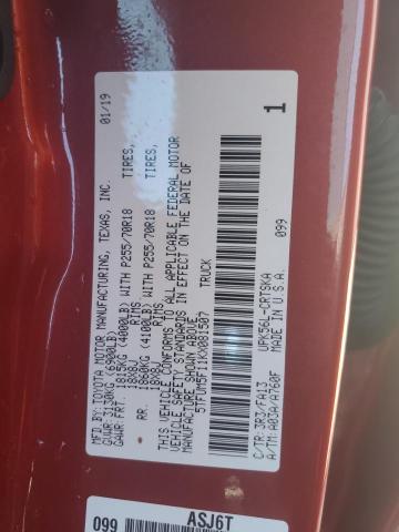 5TFUM5F11KX081507 - 2019 TOYOTA TUNDRA DOUBLE CAB SR/SR5 RED photo 12