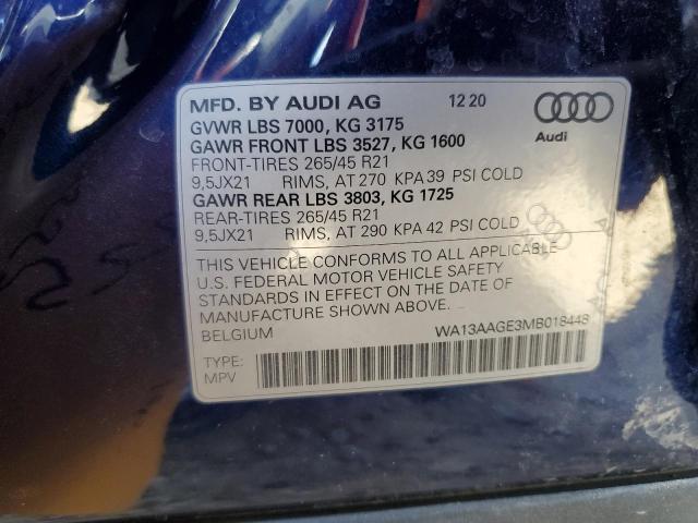 WA13AAGE3MB018448 - 2021 AUDI E-TRON SPORTBACK PRESTIGE BLUE photo 14