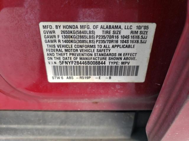 5FNYF28446B008844 - 2006 HONDA PILOT EX RED photo 13