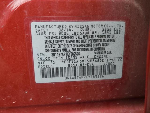 3N1AB7AP7EY289526 - 2014 NISSAN SENTRA S RED photo 13