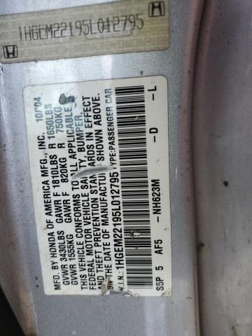 1HGEM22195L012795 - 2005 HONDA CIVIC DX VP SILVER photo 12